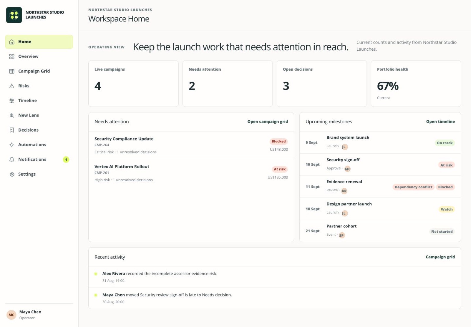 Cradle screenshot 2: workspace home