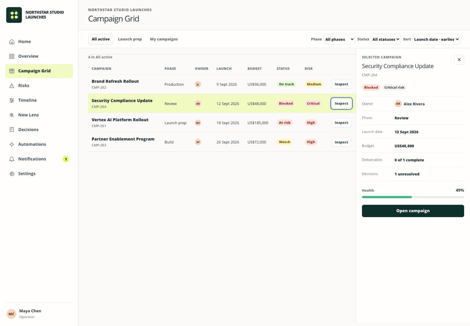 Cradle screenshot 3: campaign grid