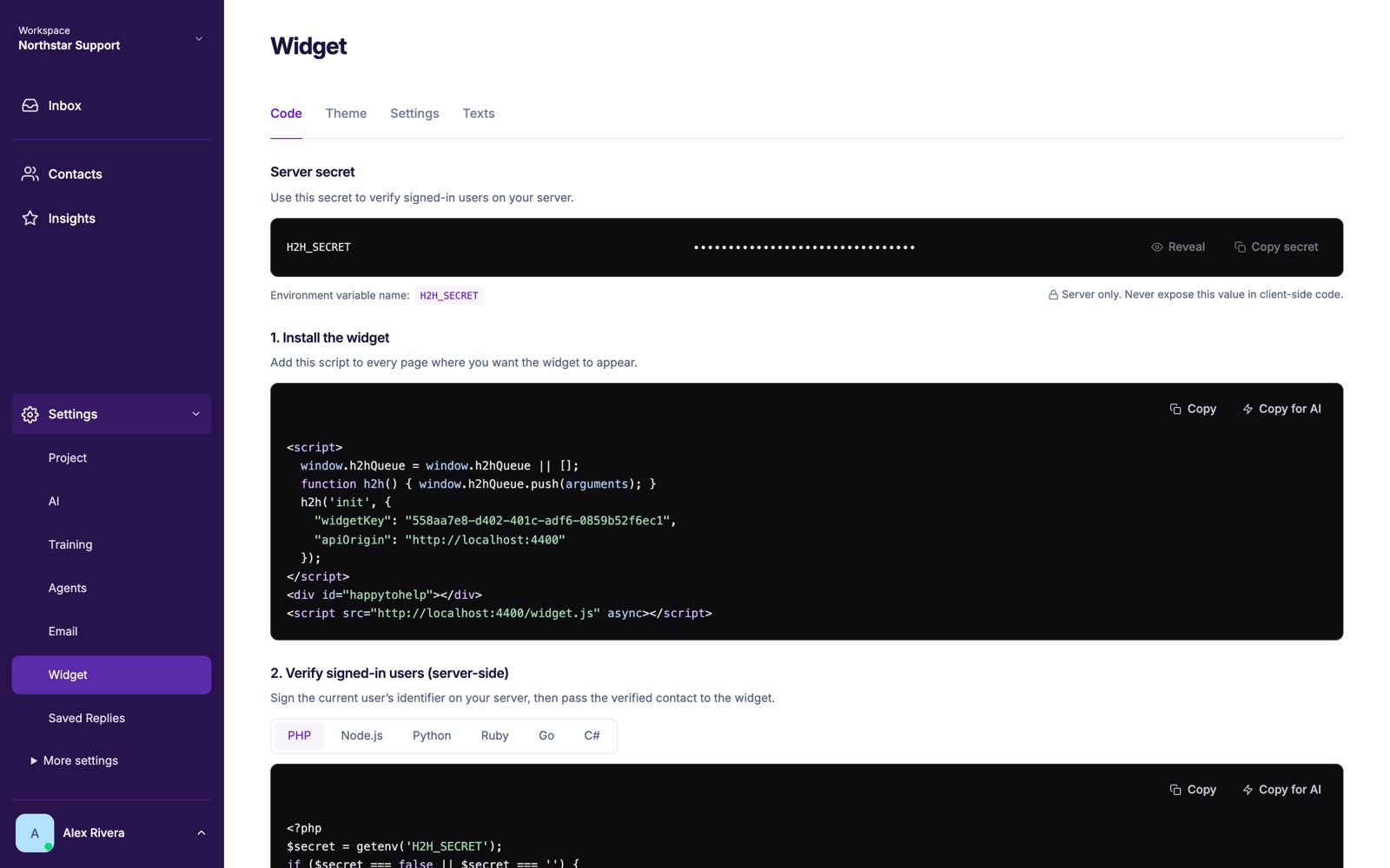 HappyToHelp screenshot 3: widget install desktop