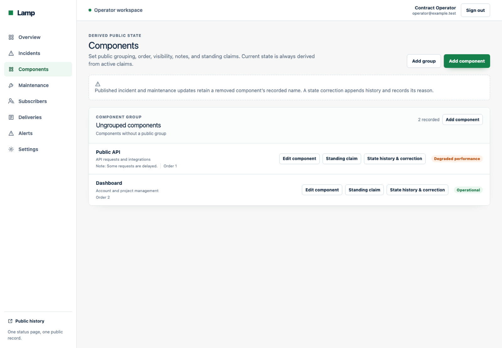 Lamp screenshot 4: components standing claim