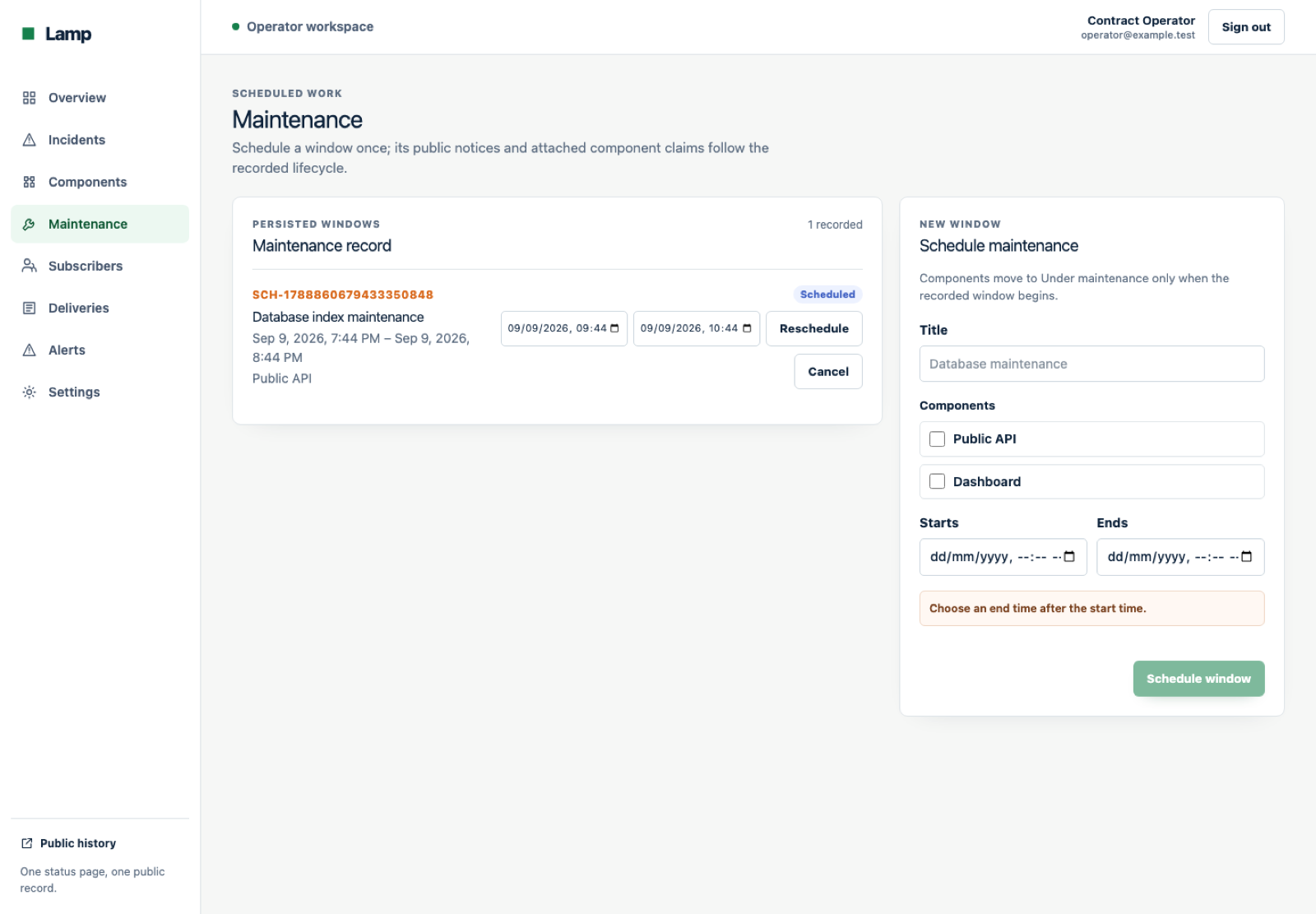 Lamp screenshot 5: maintenance