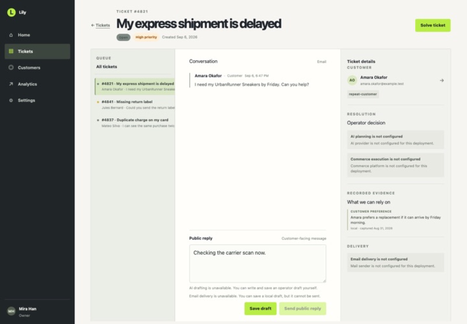 Lily screenshot 4: ticket workspace
