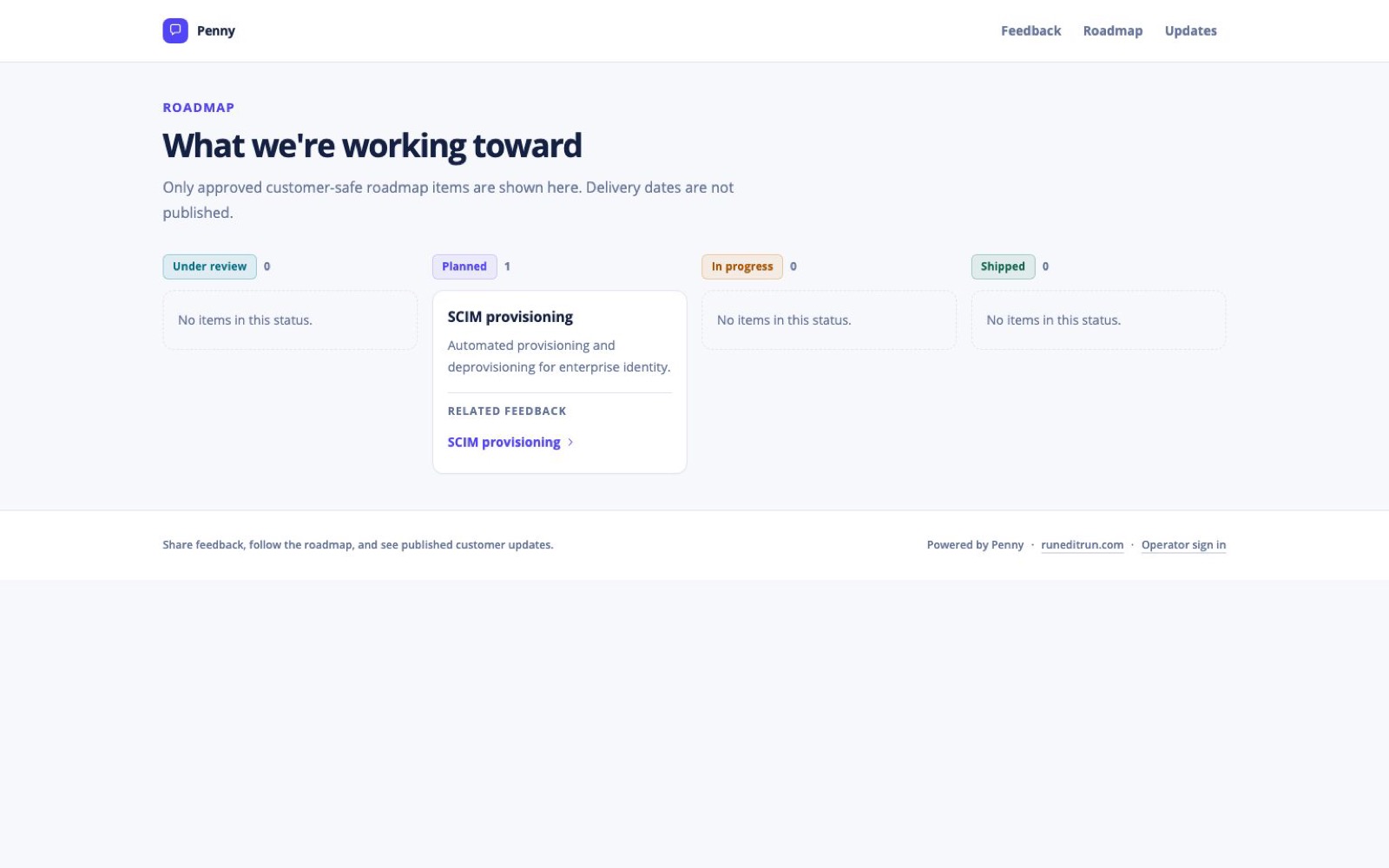 Penny screenshot 2: public roadmap