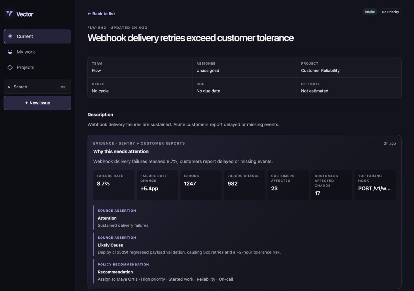 Vector screenshot 3: issue evidence